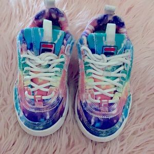 Rainbow colored fila casual shoe.